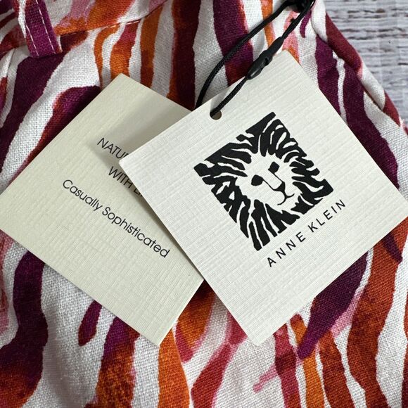 Anne Klein Spicy Orange Multicolor Linen Zebra Print Pockets Shorts Medium New - Picture 4 of 11